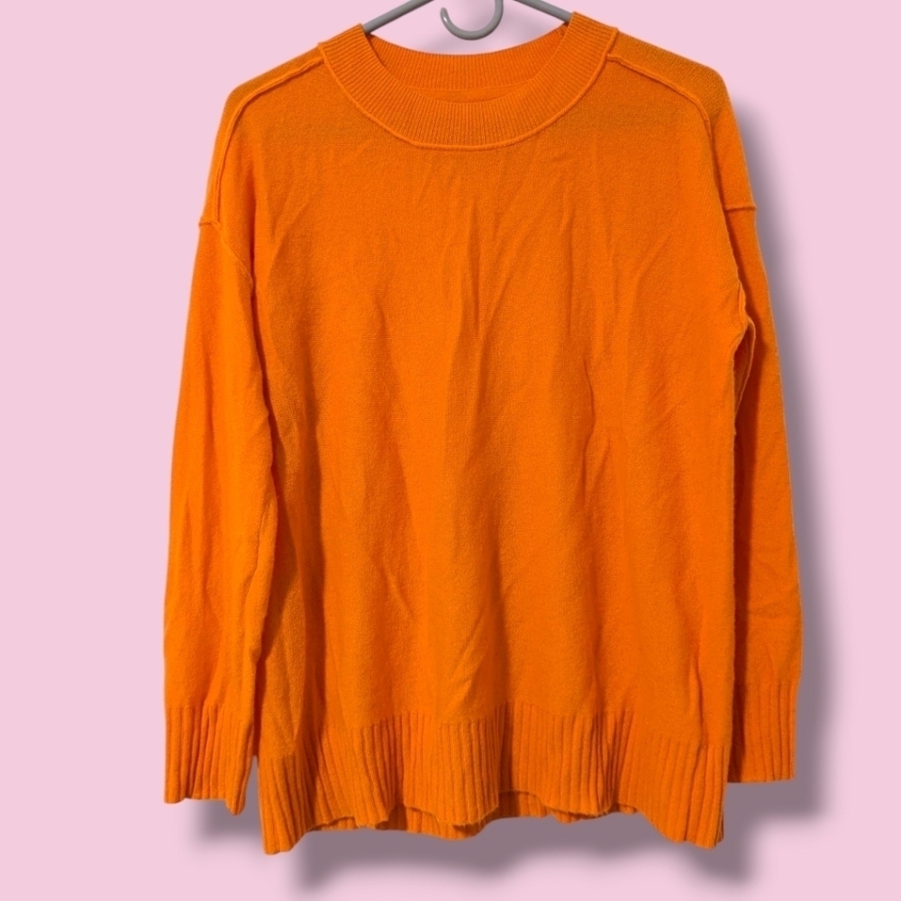 Anthropologie Orange 100% Cashmere Long Sleeve Relaxed Crewneck Sweater
